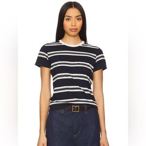 NEW Frame The Striped Baby Crew-Neck Cotton Tee in Navy-Multi Size S